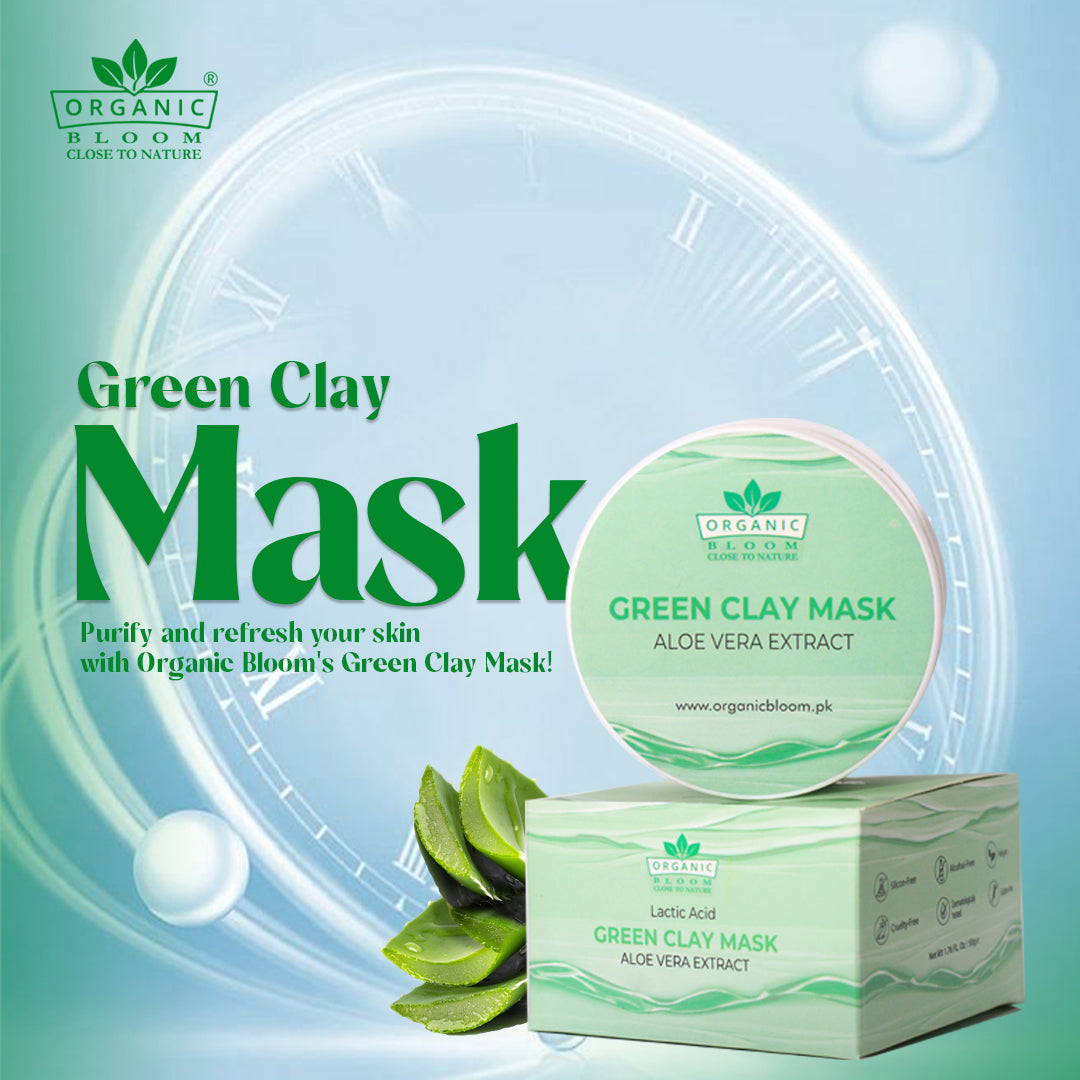 LACTIC ACID - GREEN CLAY MASK - ALOE VERA EXTRACT - Organicbloom.pk