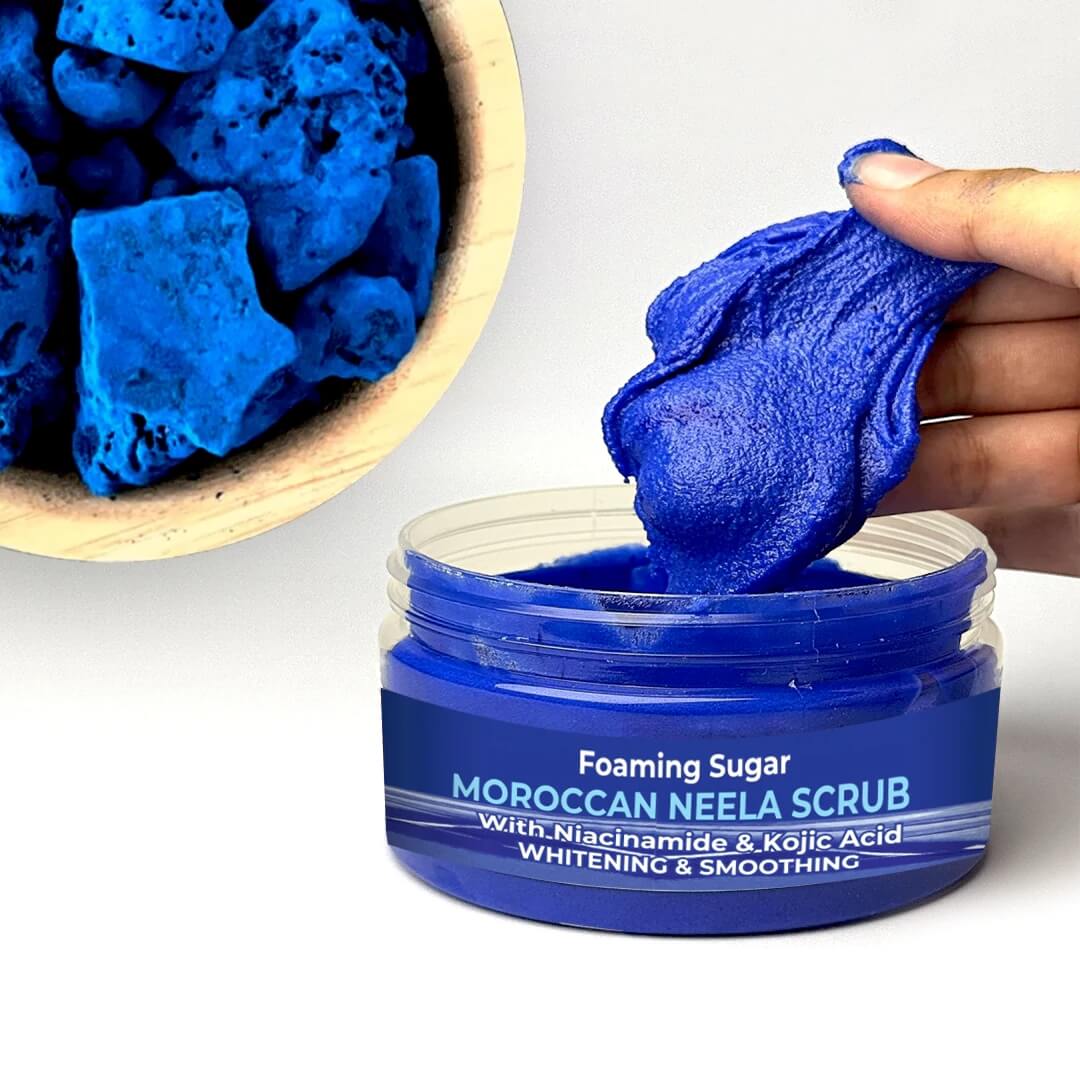 Foaming Sugar
Moroccan Neela Scrub
with Niacinamide & Kojid Acid - Organicbloom.pk