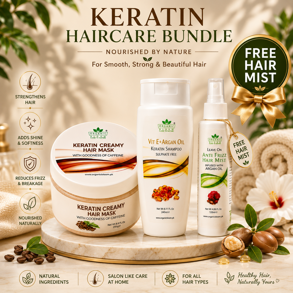 Keratin Mask + Argan Oil Keratin Shampoo With FREE Anti-Frizz Hair Mist