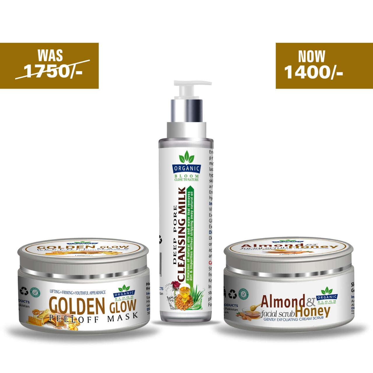 Organic Bloom Skin Care Facial Deal (Facial Scrub + Golden Glow Mask + Cleansing Milk)